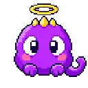 Purple creature with a golden halo above its head